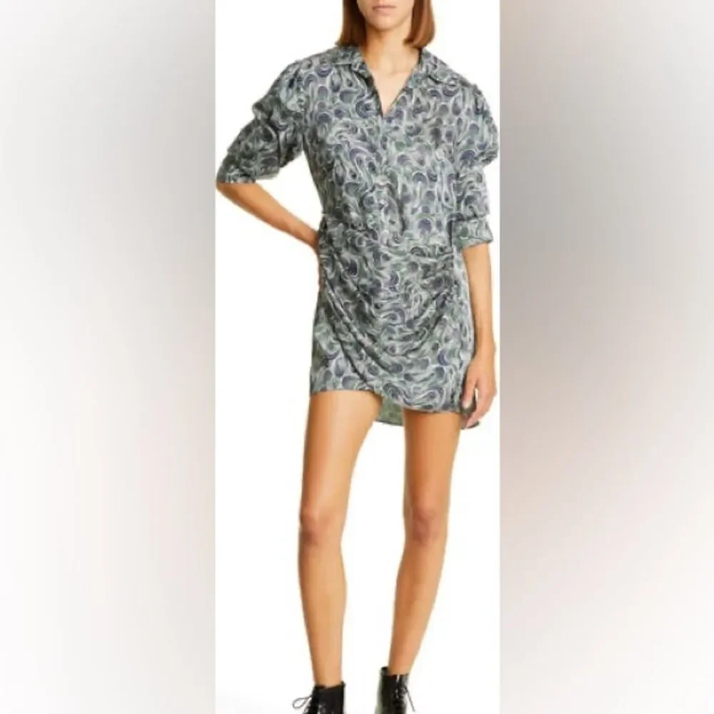 Cinq a Sept Mini Dress Janine Faux Wrap Short Sleeve Blue Green NWT Size 2